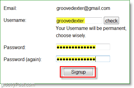 Tangkapan layar Gravatar - masukkan nama pengguna dan kata sandi