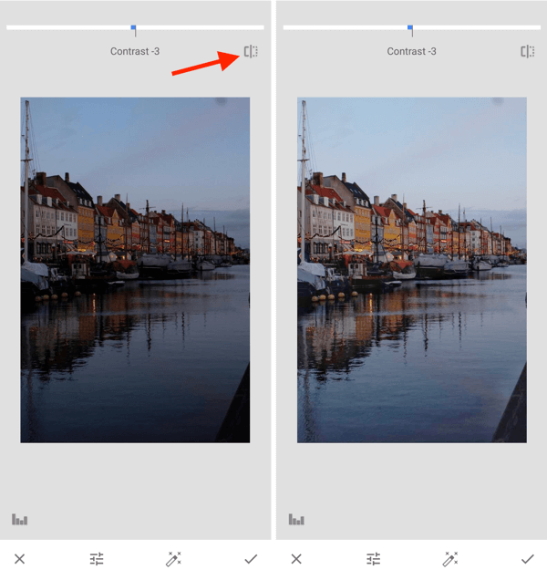 Cara meningkatkan foto Instagram Anda, langkah 10, sesuaikan pengaturan eksposur pasca pengambilan, beralih antara asli dan edit
