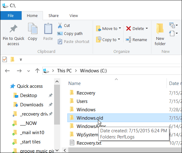 Jangan hapus Windows.old jika Anda ingin kembali dari Windows 10 ke versi sebelumnya dalam 30 hari pertama