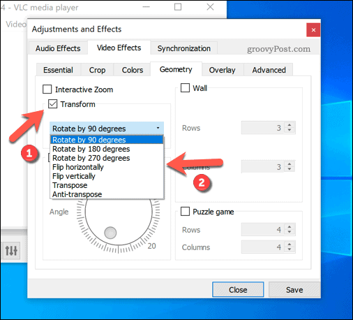 Mengatur rotasi preset di VLC pada Windows