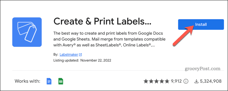 Instal pengaya label di Google Dokumen