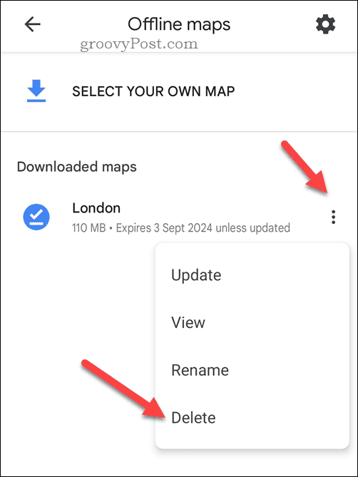 Hapus peta Google Maps offline