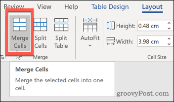 Tombol Word Merge Cells