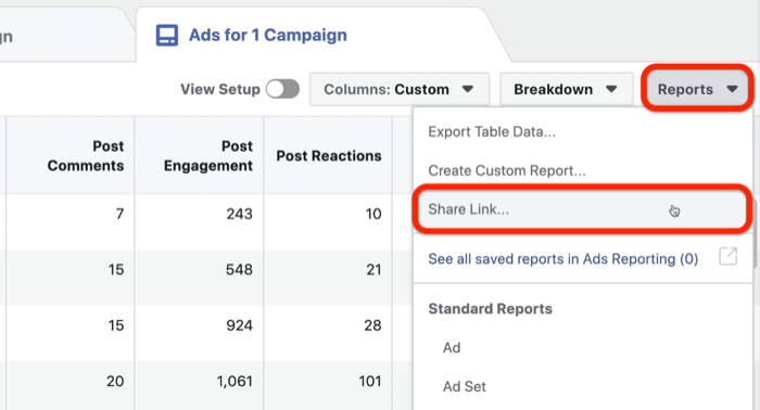 bagikan laporan khusus iklan Facebook