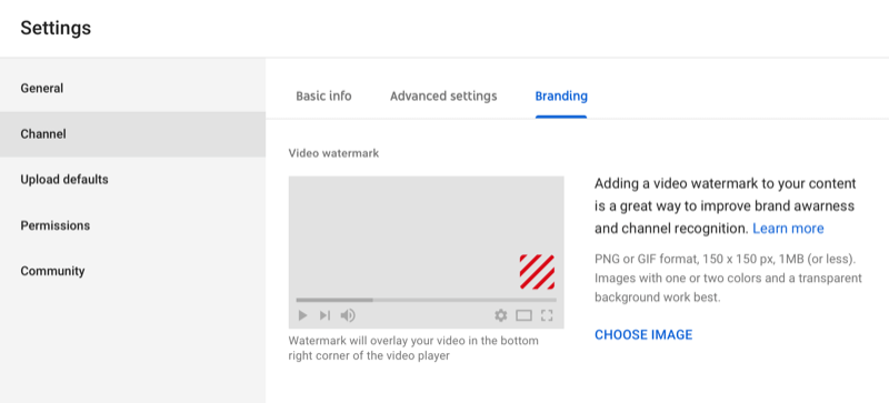 kotak dialog untuk menambahkan tanda air ke video YouTube