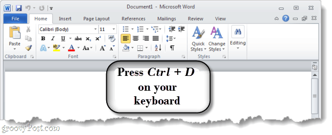 Tekan Ctrl D pada keyboard Anda untuk membuka dialog opsi font