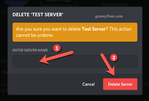 Konfirmasikan penghapusan server Discord