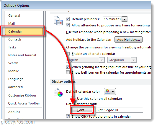 Bagaimana-Untuk Mengubah Font Navigator Tanggal Kalender 2010 Outlook