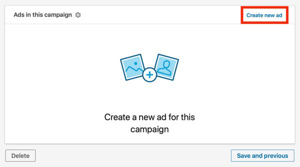 Cara membuat iklan teks LinkedIn, langkah 11, buat iklan baru