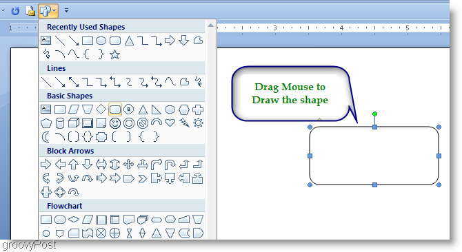 Microsoft Word 2007 Gambar bentuk dengan menyeret mouse