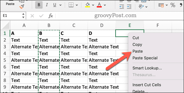 Tempel di Excel