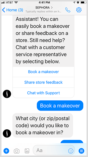Dengan bot Messenger, Sephora memenuhi syarat prospek untuk janji makeover.
