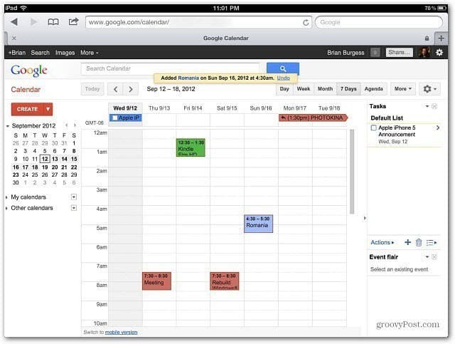 Kalender Google iPad