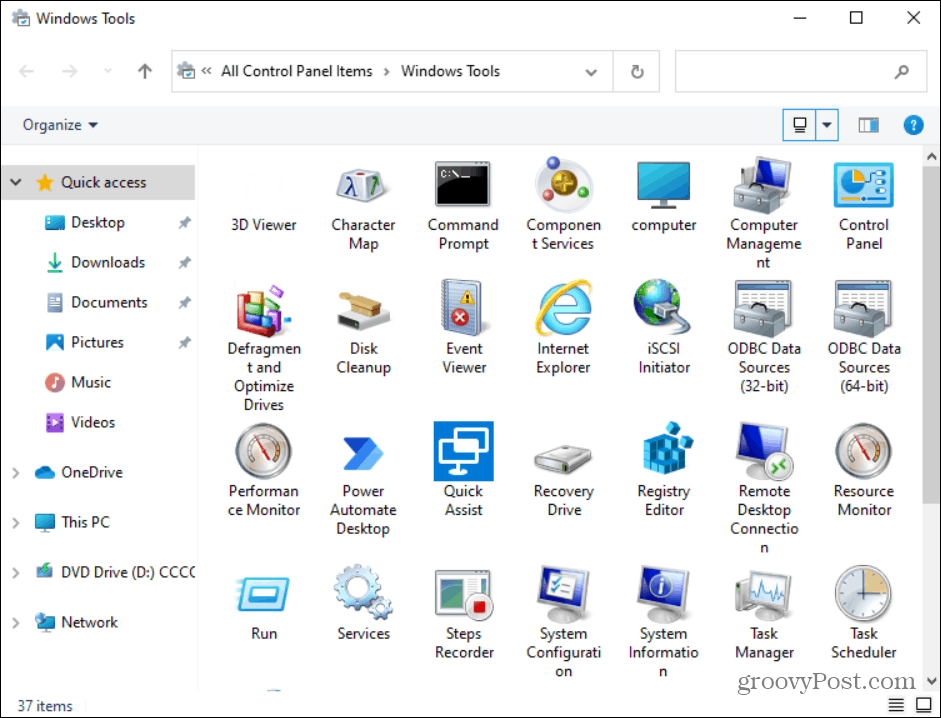item di folder Alat Windows