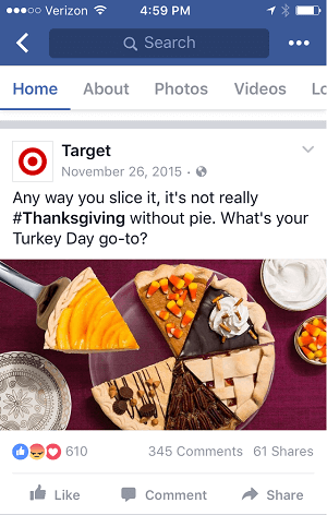 Kiriman Thanksgiving dari Target ini tampil dengan baik di feed desktop dan seluler.