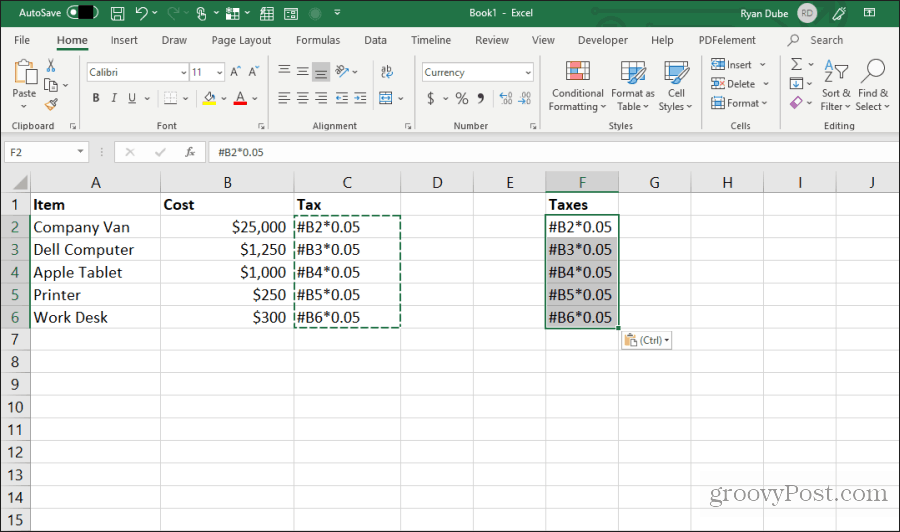 menempelkan formula yang diedit di excel