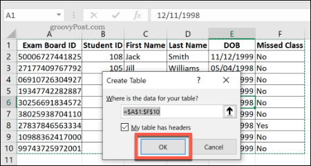 Membuat tabel standar di Excel