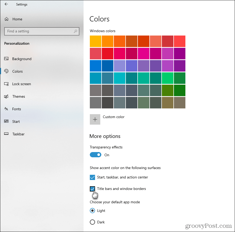 Tampilkan opsi warna aksen di Windows 10