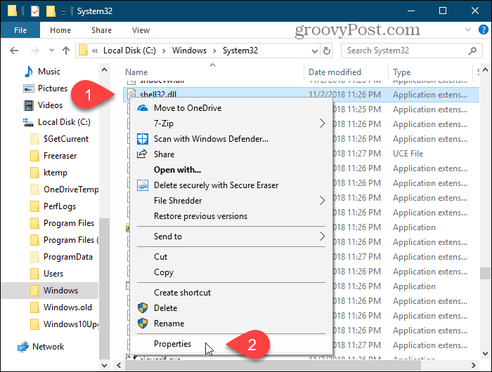 Pilih Properties untuk folder di Windows