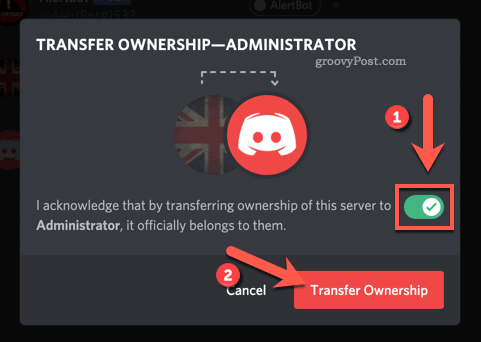 Konfirmasikan transfer kepemilikan server Discord