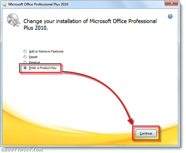 Office 2010 mengubah layar kunci produk