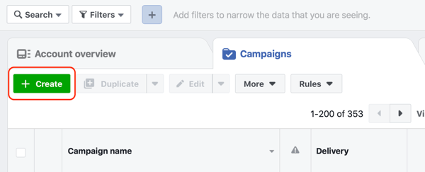 Cara menargetkan prospek hangat dengan iklan Facebook Messenger, langkah 1, buat kampanye di Manajer Iklan