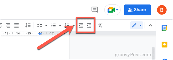Opsi untuk indentasi teks di Google Docs