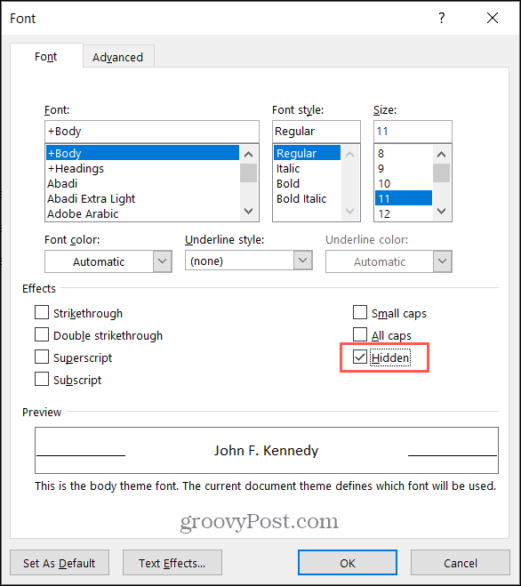 Centang Kotak untuk Teks Tersembunyi di Microsoft Word pada Windows