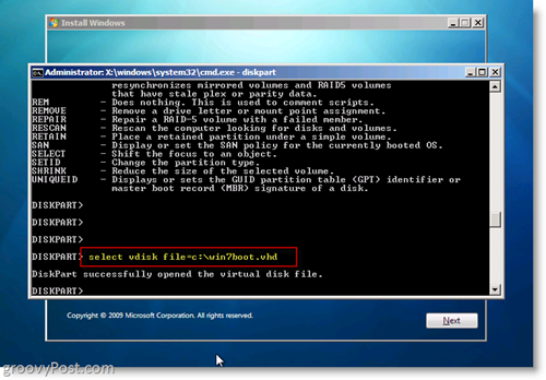 Windows 7 Native VHD Install Dual Boot Pilih VHD dari CMD Prompt
