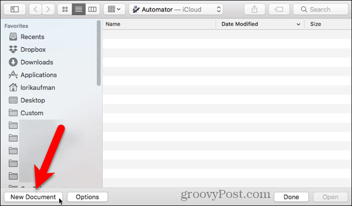 Klik Dokumen Baru di Automator