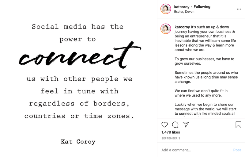 contoh posting kutipan instagram dengan teks terutama dalam font blok dengan beberapa kata dalam teks skrip untuk penekanan