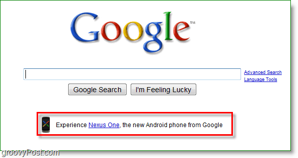 Nexus satu diiklankan di laman beranda google.