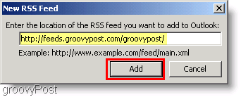 Cuplikan Layar Microsoft Outlook 2007 - Ketik Umpan RSS baru