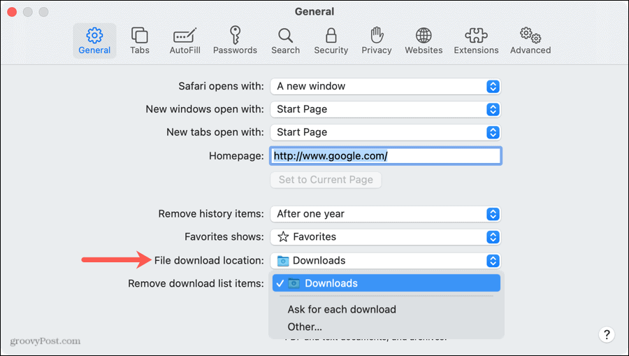 Lokasi Pengunduhan File di Safari di Mac