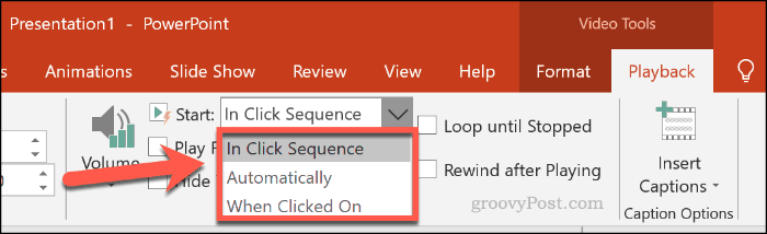 Memilih bagaimana video diputar di PowerPoint