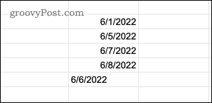 Contoh nilai tanggal teks di Google Spreadsheet