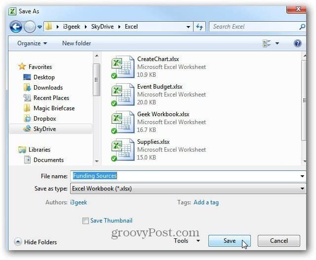 Simpan Dokumen Excel ke SkyDrive