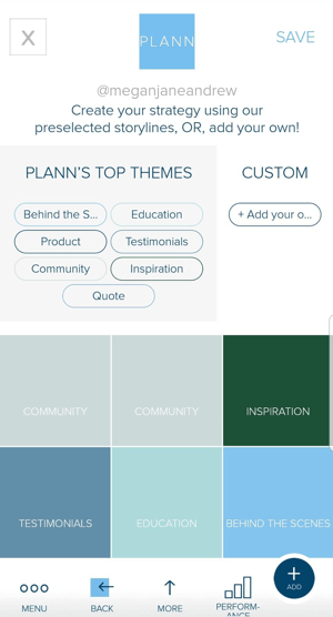 Gunakan placeholder kode warna di Plann untuk membantu merencanakan konten umpan Instagram Anda.