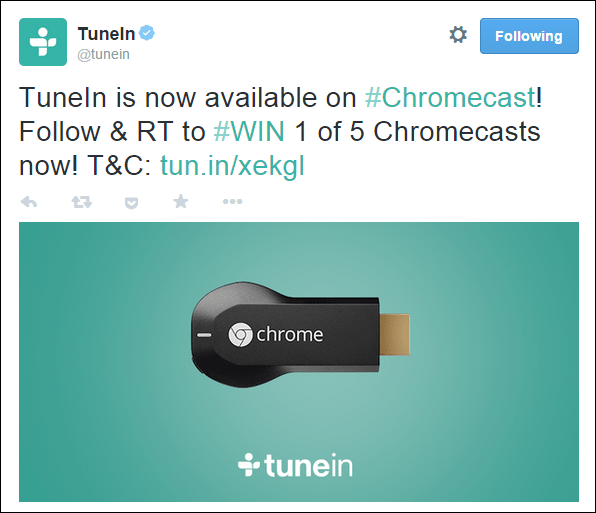 Promo Chromecast TuneIn Twitter