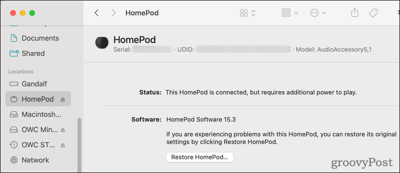 Pulihkan HomePod dari macOS