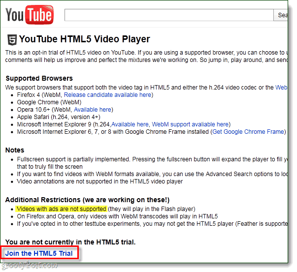 YouTube HTML5 ikut serta