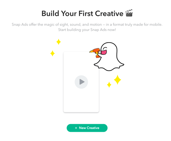 Klik + Materi Iklan Baru untuk menyiapkan iklan Snapchat Anda.