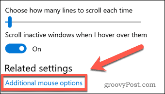 Tautan Opsi Mouse Tambahan Windows