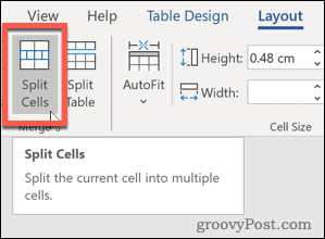 Tombol Word Split Cells