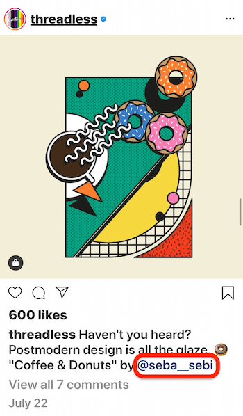 kiriman instagram oleh @threadless menampilkan @sebutan @ seba-sebi pada caption kiriman