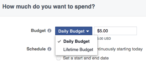 pilihan anggaran iklan facebook
