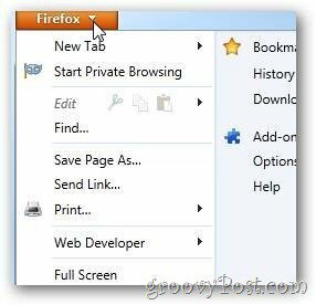 Firefox Arrow membuka opsi