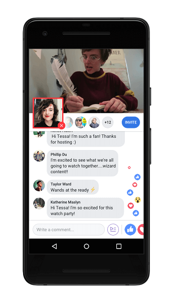 Facebook juga meluncurkan Komentar Langsung, yang memungkinkan penyelenggara Pesta Tontonan untuk ditayangkan langsung dalam Pesta Tontonan, gambar-dalam-gambar, untuk berbagi komentar saat video diputar.