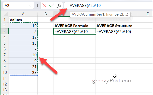 Membuat rumus menggunakan AVERAGE di Excel