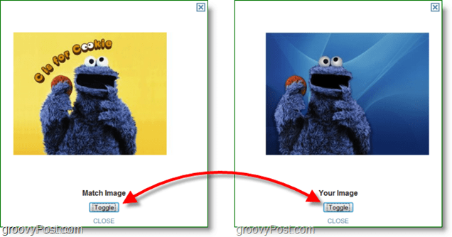 Screenshot TinEye -membandingkan gambar asli dan mencocokkan gambar